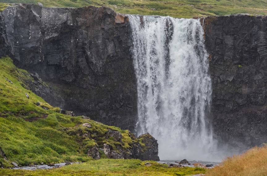 A waterfall on the Troll Peninsula in Iceland.